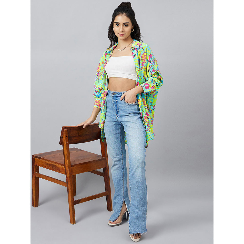 First Resort by Ramola Bachchan Citrus Green and Lemon Pucci Print Boyfriend Shirt