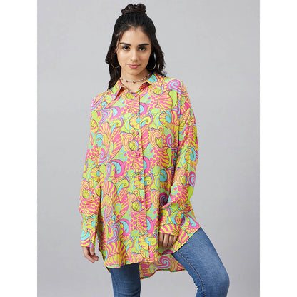 First Resort by Ramola Bachchan Hot Pink and Yellow Pucci Print Boyfriend Shirt