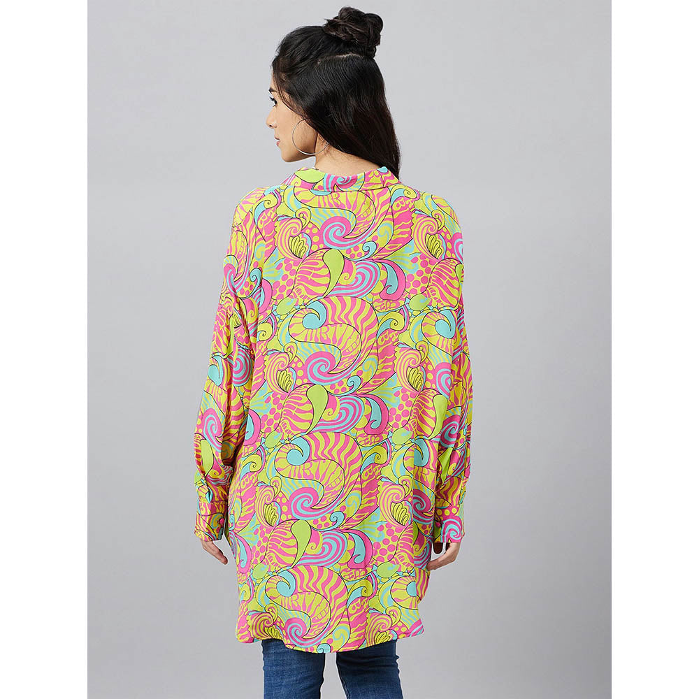 First Resort by Ramola Bachchan Hot Pink and Yellow Pucci Print Boyfriend Shirt