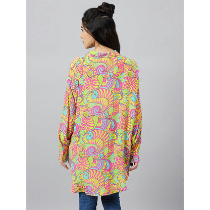 First Resort by Ramola Bachchan Hot Pink and Yellow Pucci Print Boyfriend Shirt
