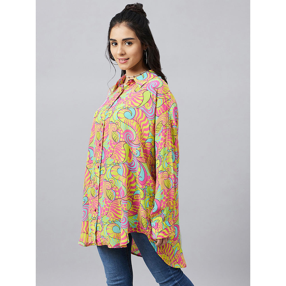First Resort by Ramola Bachchan Hot Pink and Yellow Pucci Print Boyfriend Shirt