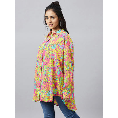 First Resort by Ramola Bachchan Hot Pink and Yellow Pucci Print Boyfriend Shirt