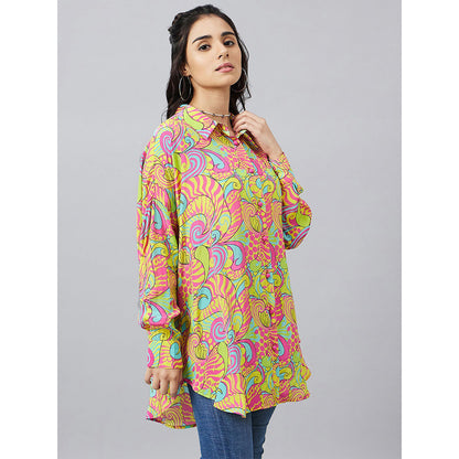 First Resort by Ramola Bachchan Hot Pink and Yellow Pucci Print Boyfriend Shirt
