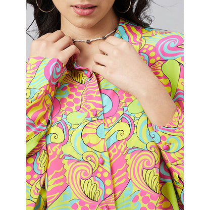 First Resort by Ramola Bachchan Hot Pink and Yellow Pucci Print Boyfriend Shirt