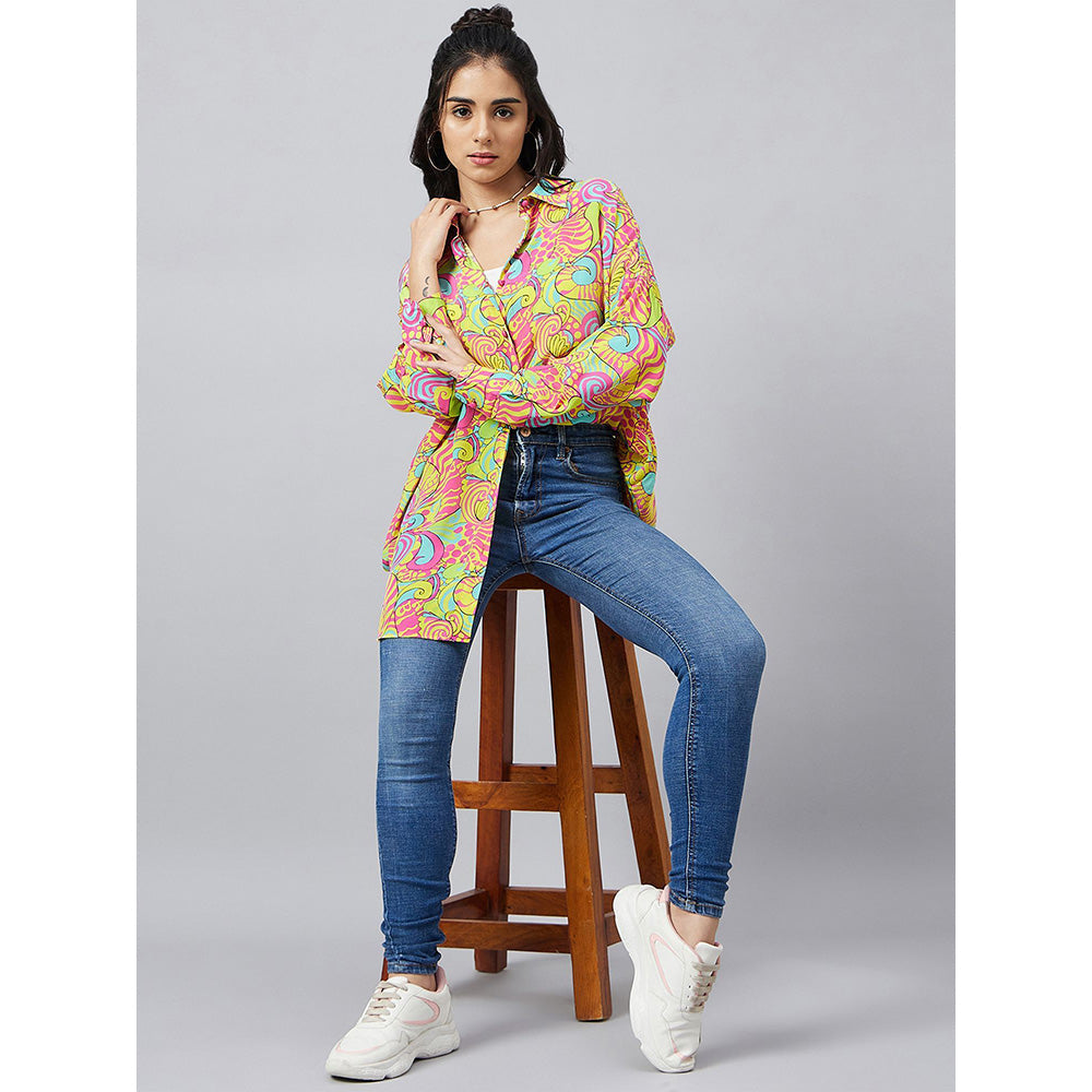 First Resort by Ramola Bachchan Hot Pink and Yellow Pucci Print Boyfriend Shirt