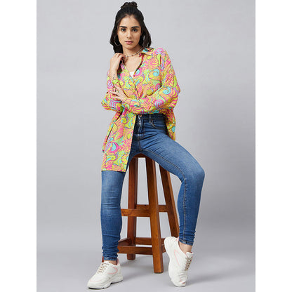 First Resort by Ramola Bachchan Hot Pink and Yellow Pucci Print Boyfriend Shirt