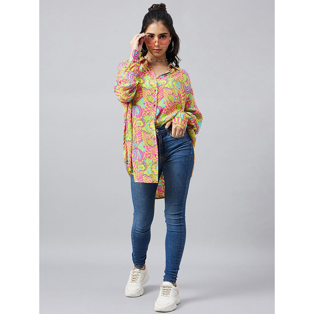 First Resort by Ramola Bachchan Hot Pink and Yellow Pucci Print Boyfriend Shirt