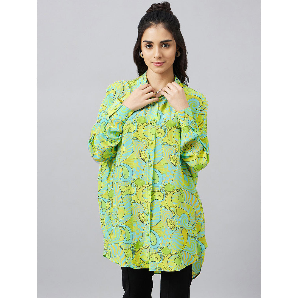 First Resort by Ramola Bachchan Neon Green and Yellow Pucci Print Boyfriend Shirt
