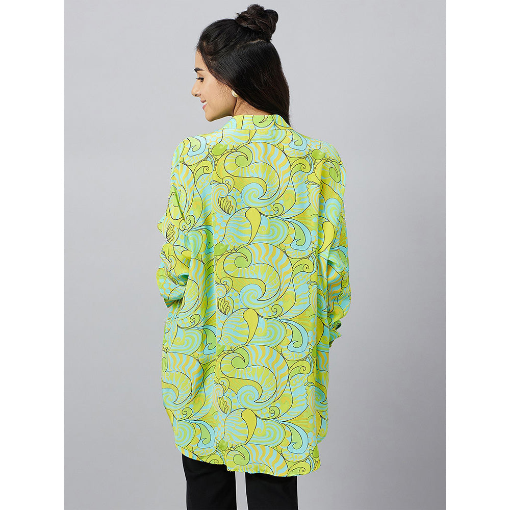 First Resort by Ramola Bachchan Neon Green and Yellow Pucci Print Boyfriend Shirt