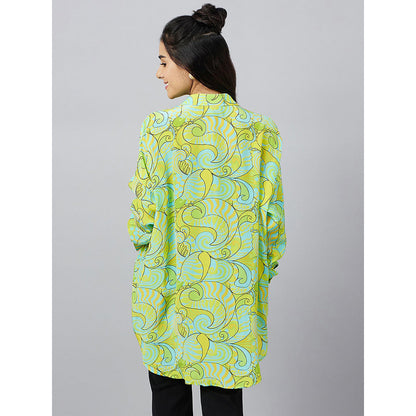 First Resort by Ramola Bachchan Neon Green and Yellow Pucci Print Boyfriend Shirt
