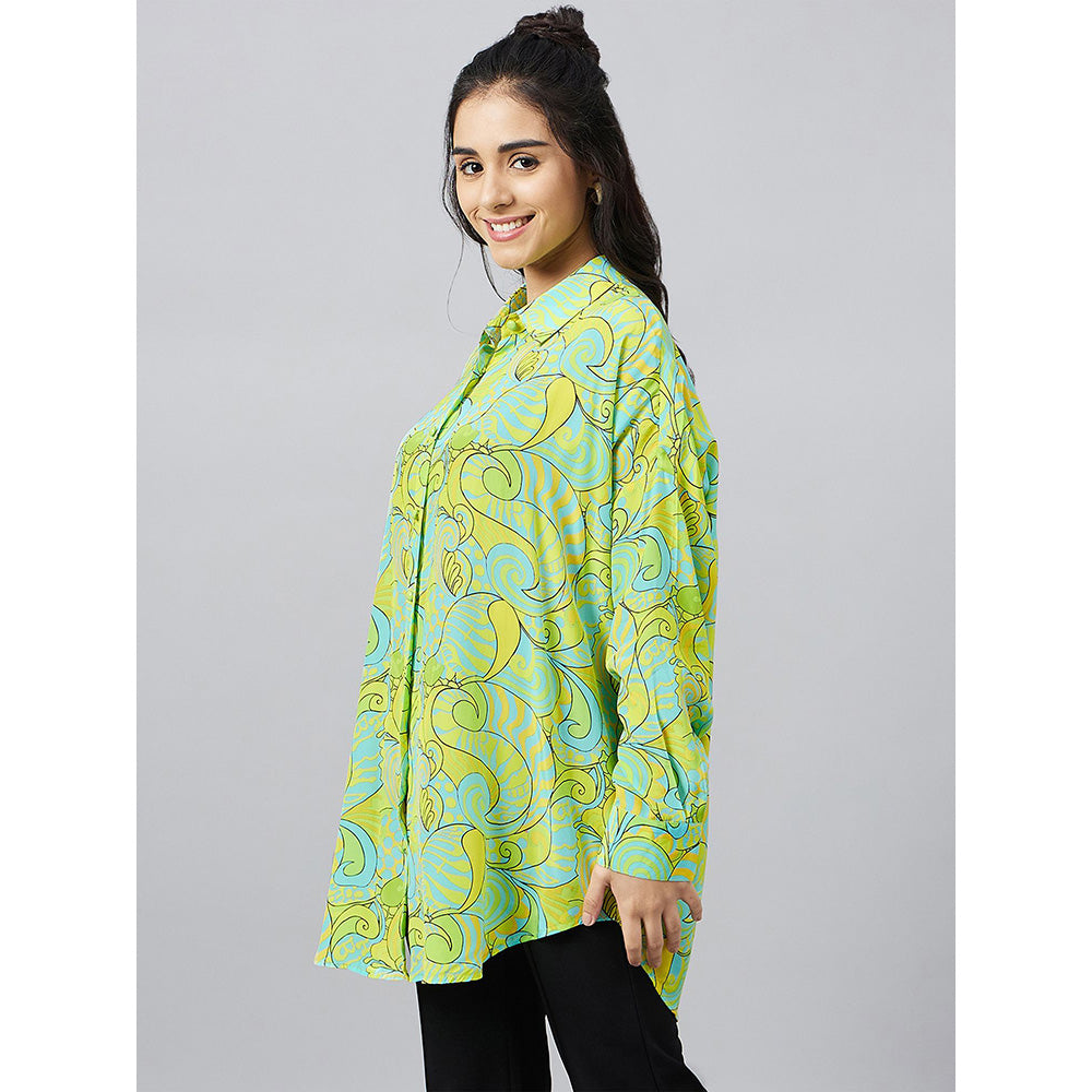 First Resort by Ramola Bachchan Neon Green and Yellow Pucci Print Boyfriend Shirt