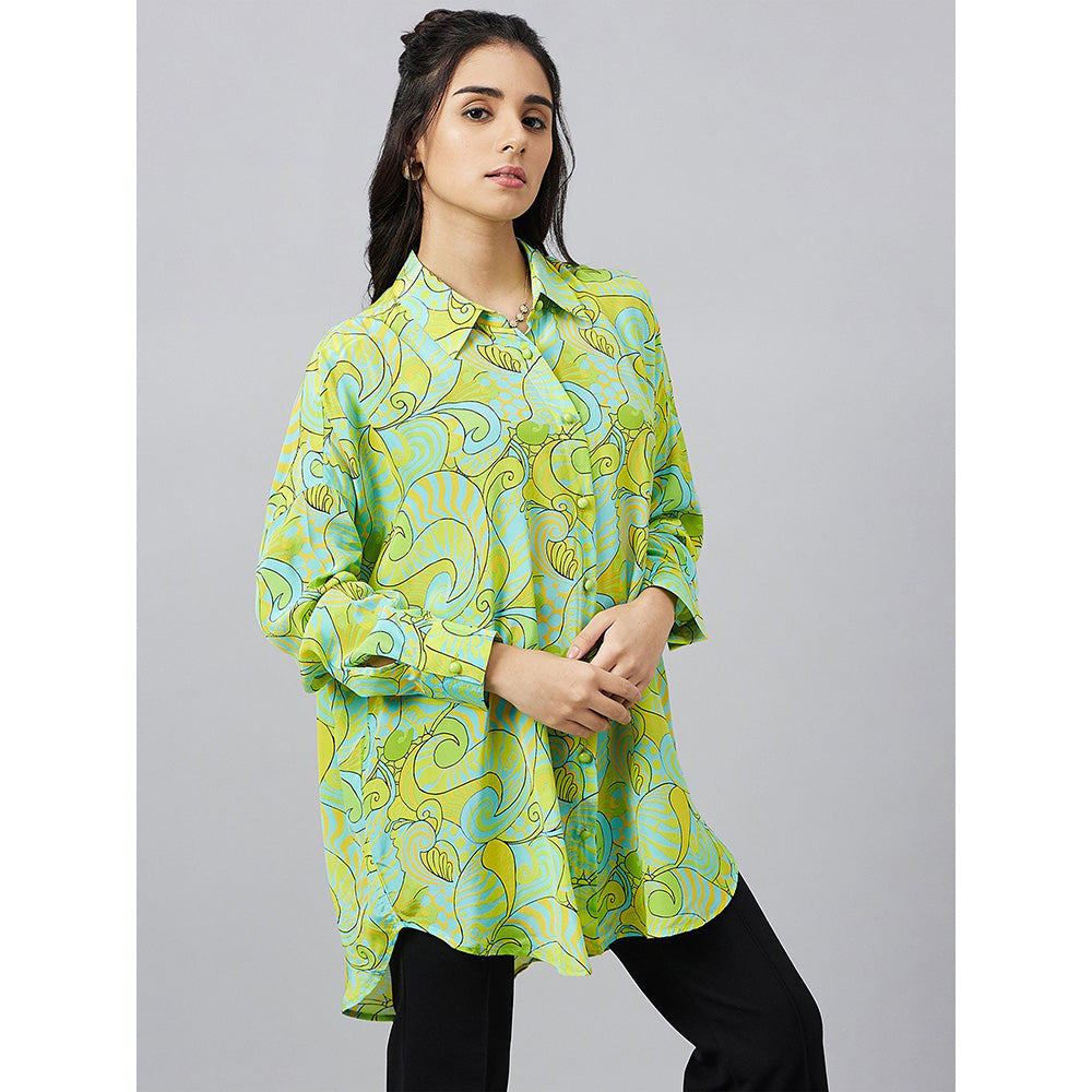 First Resort by Ramola Bachchan Neon Green and Yellow Pucci Print Boyfriend Shirt