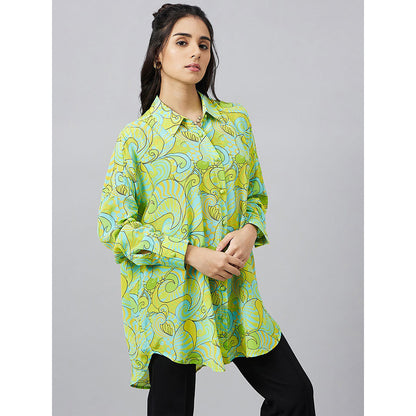 First Resort by Ramola Bachchan Neon Green and Yellow Pucci Print Boyfriend Shirt