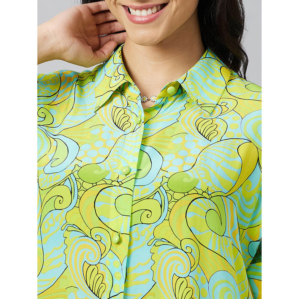 First Resort by Ramola Bachchan Neon Green and Yellow Pucci Print Boyfriend Shirt