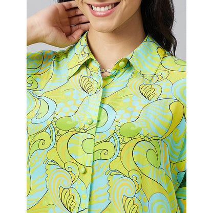 First Resort by Ramola Bachchan Neon Green and Yellow Pucci Print Boyfriend Shirt