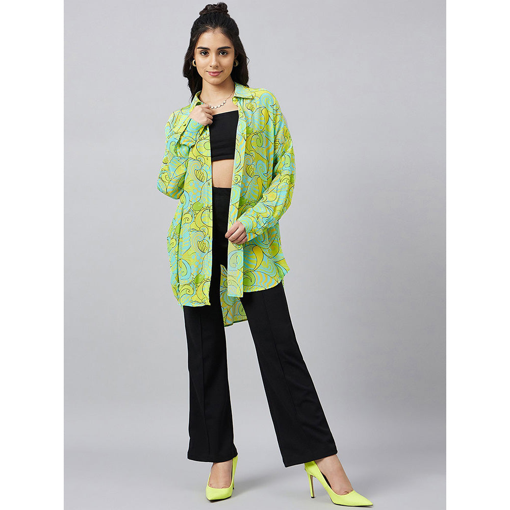 First Resort by Ramola Bachchan Neon Green and Yellow Pucci Print Boyfriend Shirt