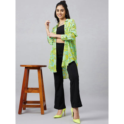 First Resort by Ramola Bachchan Neon Green and Yellow Pucci Print Boyfriend Shirt