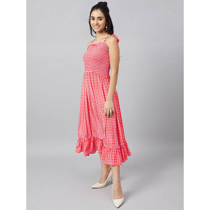 First Resort by Ramola Bachchan Red Smocked Sun Dress