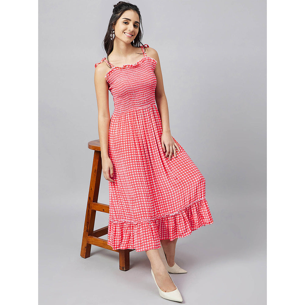 First Resort by Ramola Bachchan Red Smocked Sun Dress