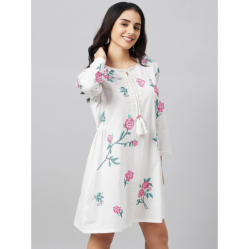 First Resort by Ramola Bachchan White Cross Stitch Dress