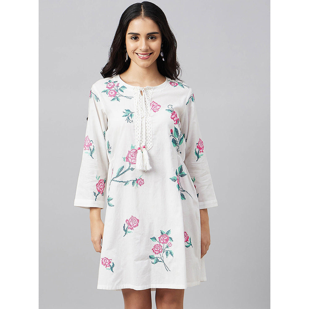 First Resort by Ramola Bachchan White Cross Stitch Dress