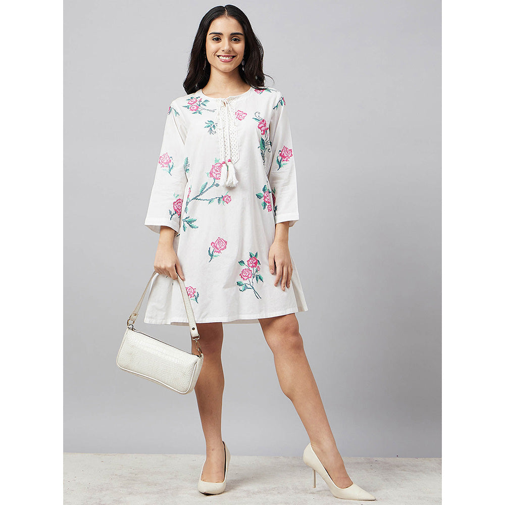 First Resort by Ramola Bachchan White Cross Stitch Dress