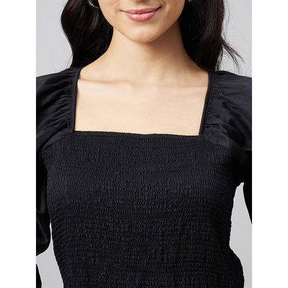 First Resort by Ramola Bachchan Black Smocked Maxi Dress