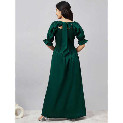 First Resort by Ramola Bachchan Bottle Green Smocked Maxi Dress