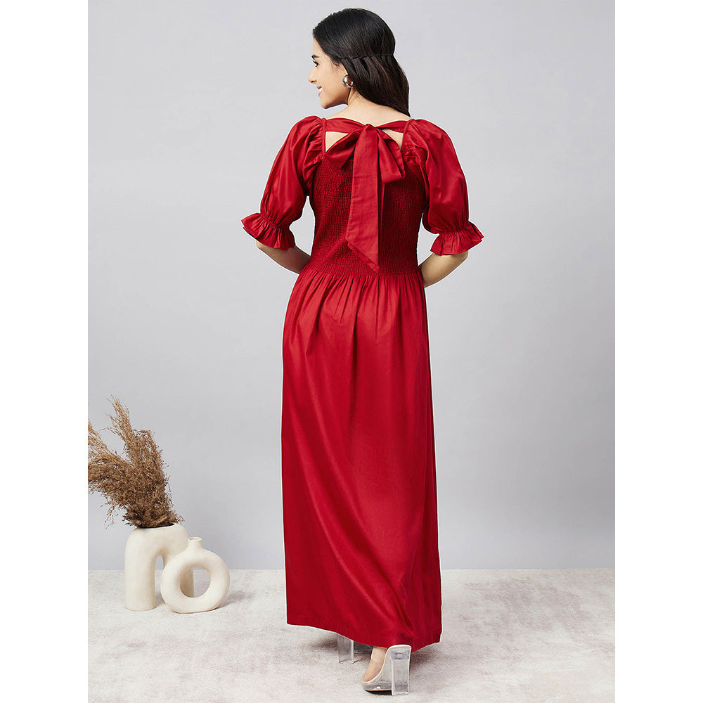 First Resort by Ramola Bachchan Red Smocked Maxi Dress