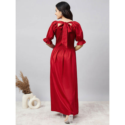 First Resort by Ramola Bachchan Red Smocked Maxi Dress