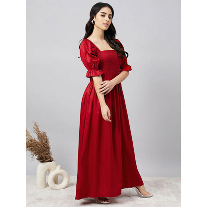 First Resort by Ramola Bachchan Red Smocked Maxi Dress