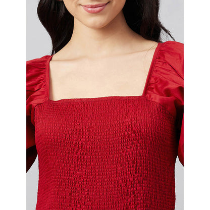 First Resort by Ramola Bachchan Red Smocked Maxi Dress