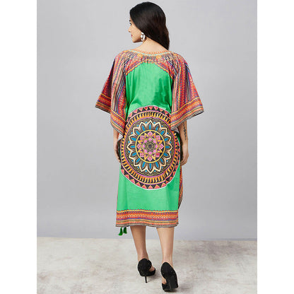 First Resort by Ramola Bachchan Green Tribal Mid Length Kaftan Dress