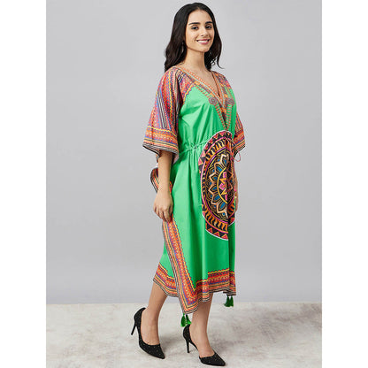 First Resort by Ramola Bachchan Green Tribal Mid Length Kaftan Dress