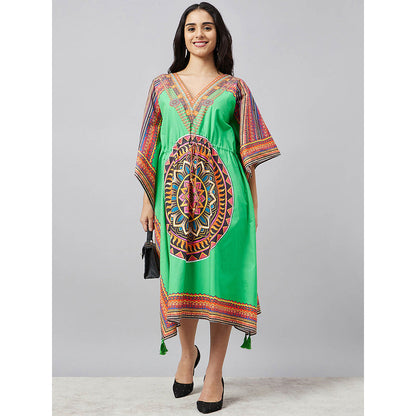 First Resort by Ramola Bachchan Green Tribal Mid Length Kaftan Dress