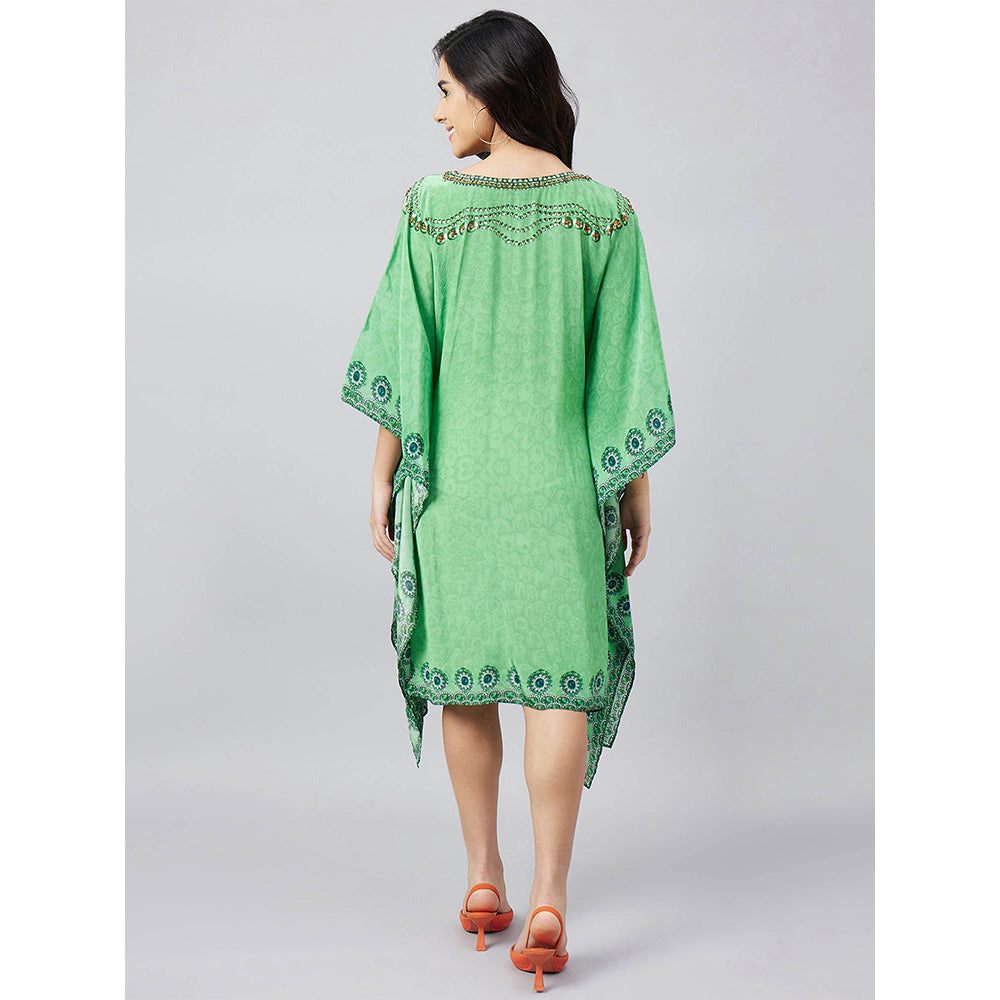 First Resort by Ramola Bachchan Parrot Green Pearl Kaftan Dress