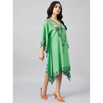First Resort by Ramola Bachchan Parrot Green Pearl Kaftan Dress