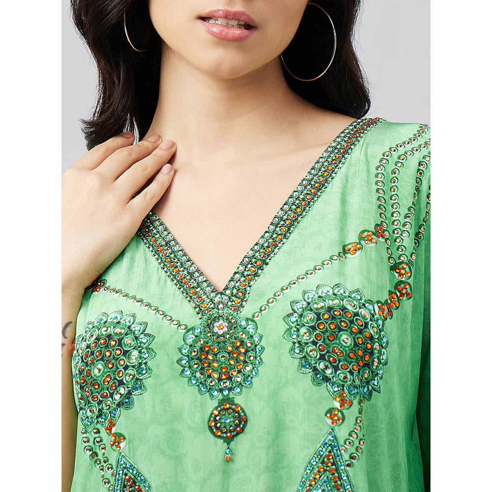 First Resort by Ramola Bachchan Parrot Green Pearl Kaftan Dress