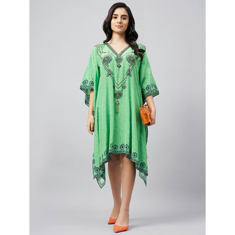First Resort by Ramola Bachchan Parrot Green Pearl Kaftan Dress