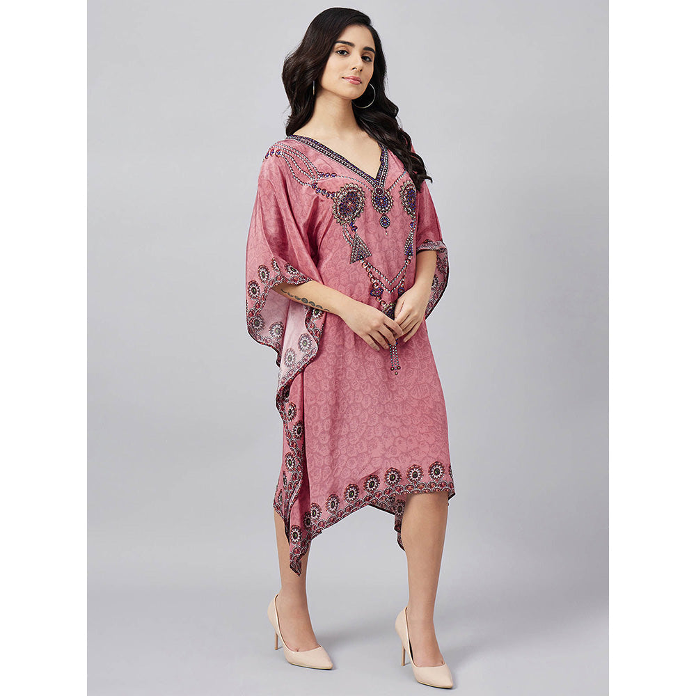 First Resort by Ramola Bachchan Rouge Pink Pearl Kaftan Dress