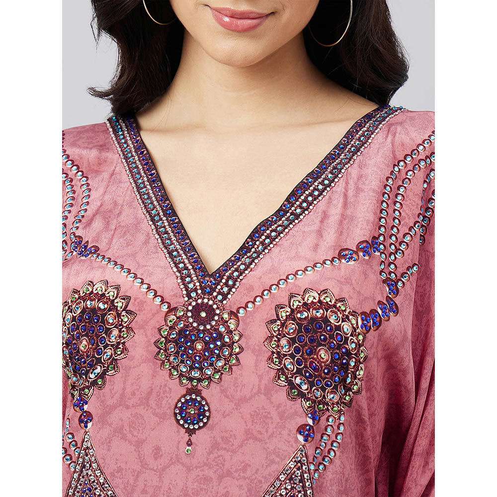 First Resort by Ramola Bachchan Rouge Pink Pearl Kaftan Dress