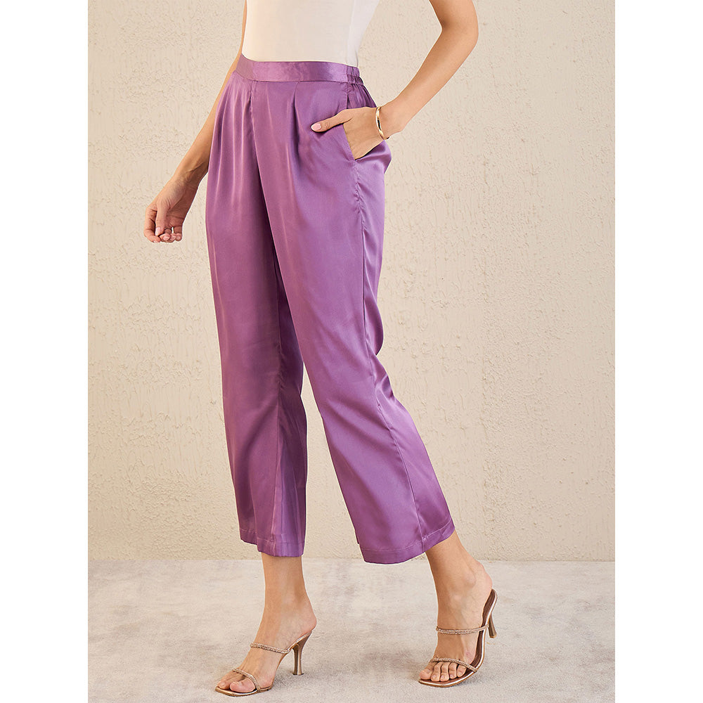 First Resort by Ramola Bachchan Lilac Bell Bottom Satin Pant