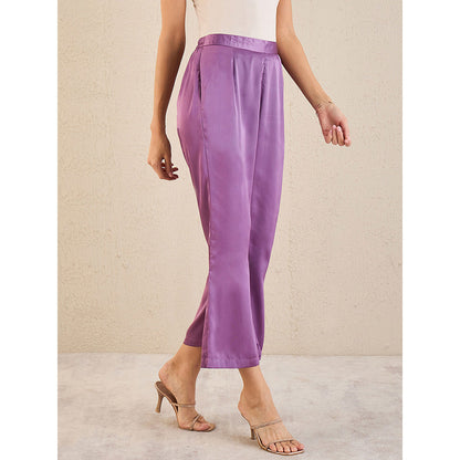 First Resort by Ramola Bachchan Lilac Bell Bottom Satin Pant