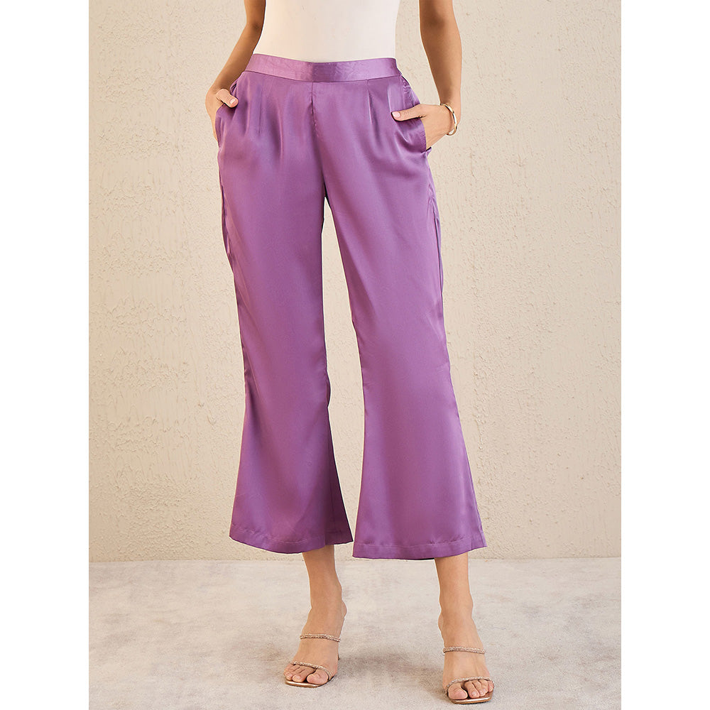 First Resort by Ramola Bachchan Lilac Bell Bottom Satin Pant