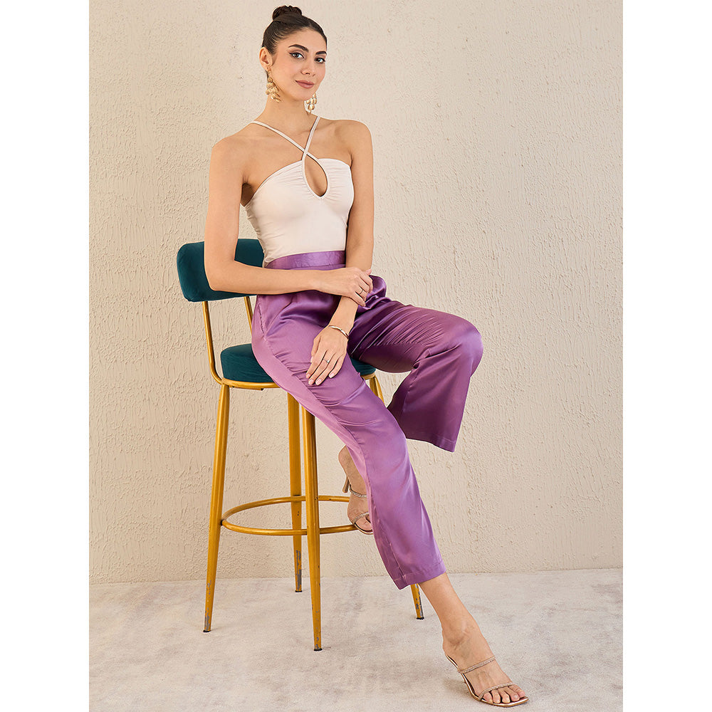 First Resort by Ramola Bachchan Lilac Bell Bottom Satin Pant