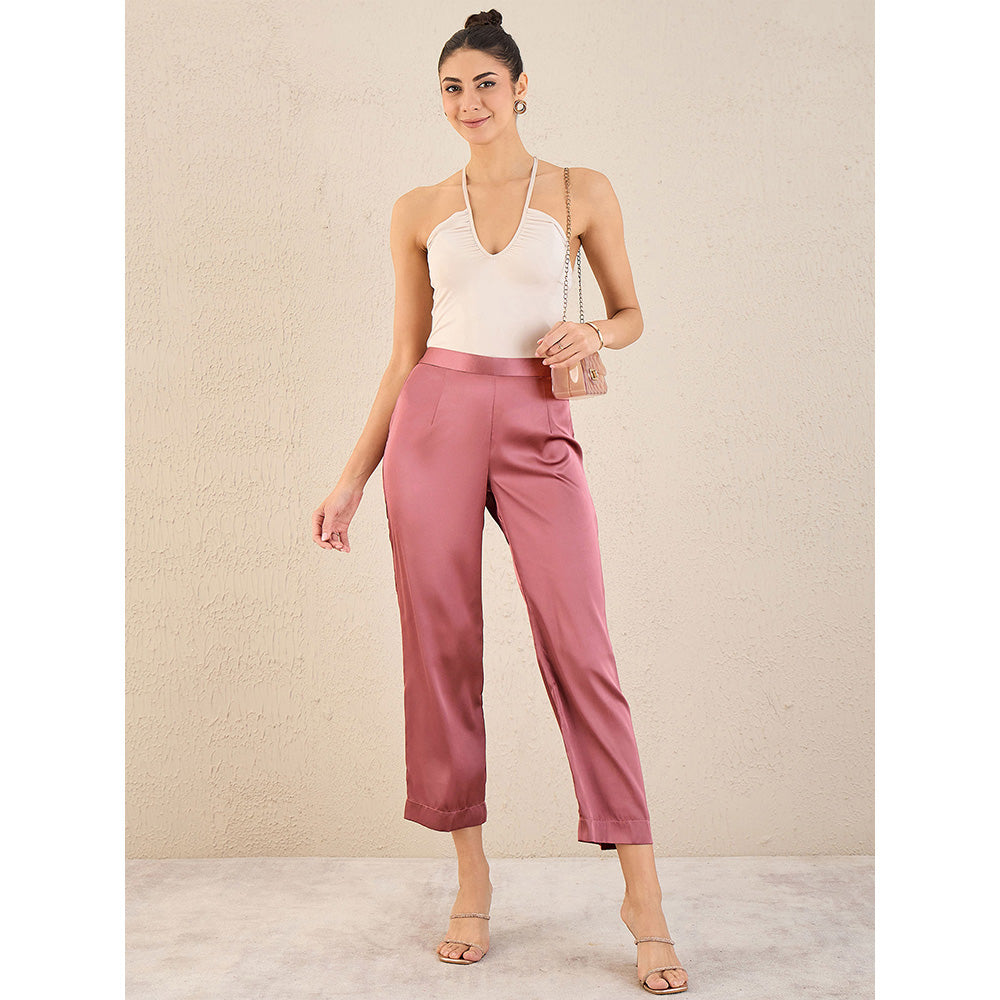 First Resort by Ramola Bachchan Old Rose Satin Straight Pant