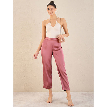 First Resort by Ramola Bachchan Old Rose Satin Straight Pant