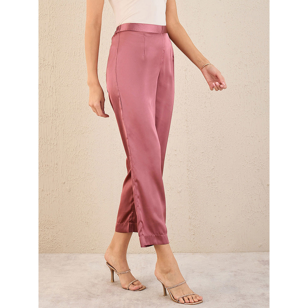 First Resort by Ramola Bachchan Old Rose Satin Straight Pant