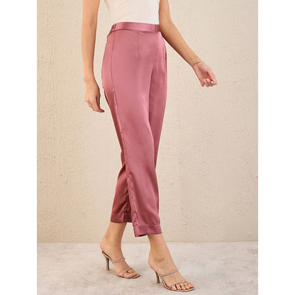 First Resort by Ramola Bachchan Old Rose Satin Straight Pant