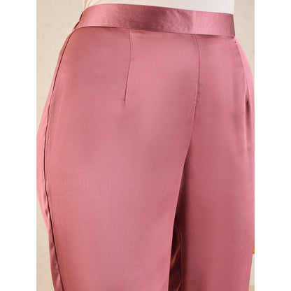 First Resort by Ramola Bachchan Old Rose Satin Straight Pant